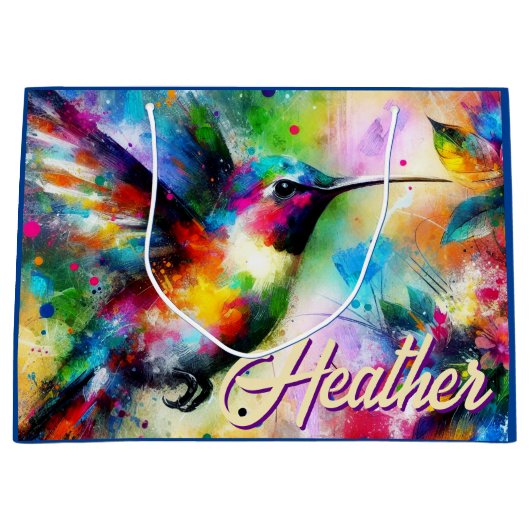 Whimsical Kleurrijke kolibrie vogel gepersonalisee Groot Cadeauzakje (Voorkant)