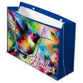 Whimsical Kleurrijke kolibrie vogel gepersonalisee Groot Cadeauzakje (Voorkant Gekanteld)