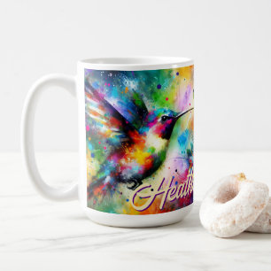 Whimsical Kleurrijke kolibrie vogel gepersonalisee Koffiemok