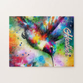 Whimsical Kleurrijke kolibrie vogel gepersonalisee Legpuzzel (Horizontaal)