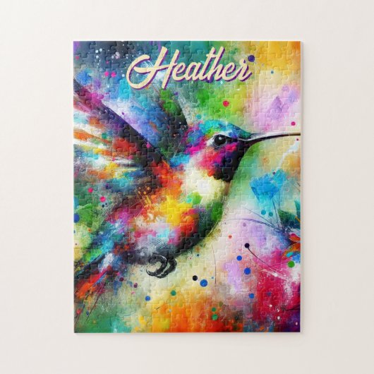 Whimsical Kleurrijke kolibrie vogel gepersonalisee Legpuzzel (Verticaal)