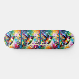 Whimsical Kleurrijke kolibrie vogel gepersonalisee Persoonlijk Skateboard