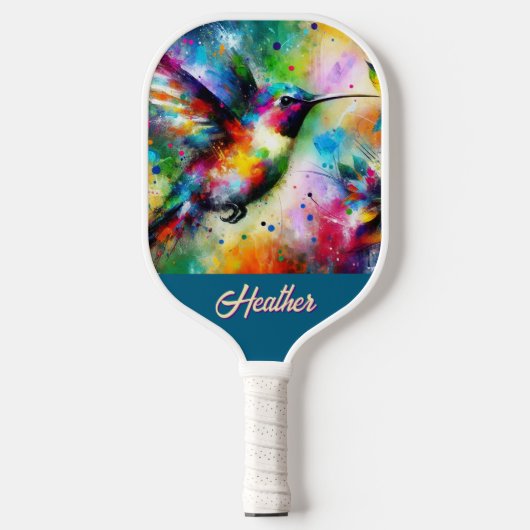Whimsical Kleurrijke kolibrie vogel gepersonalisee Pickleball Paddle (Voorkant)
