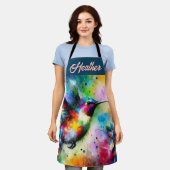 Whimsical Kleurrijke kolibrie vogel gepersonalisee Schort (Gedragen)