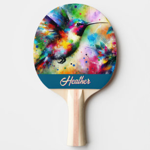 Whimsical Kleurrijke kolibrie vogel gepersonalisee Tafeltennisbatje
