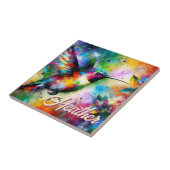 Whimsical Kleurrijke kolibrie vogel gepersonalisee Tegeltje (Zijkant)