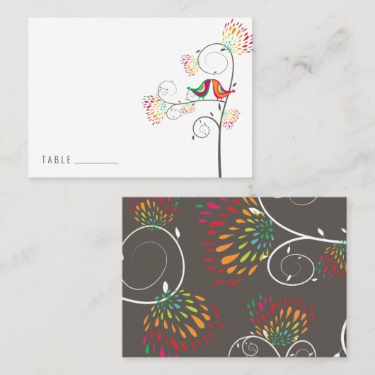 Whimsical Kleurrijke Kussen Zomer Vogels Bruiloft Plaatskaartje (Voorkant / Achterkant)