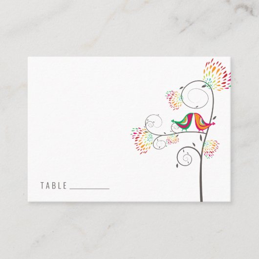 Whimsical Kleurrijke Kussen Zomer Vogels Bruiloft Plaatskaartje (Voorkant)