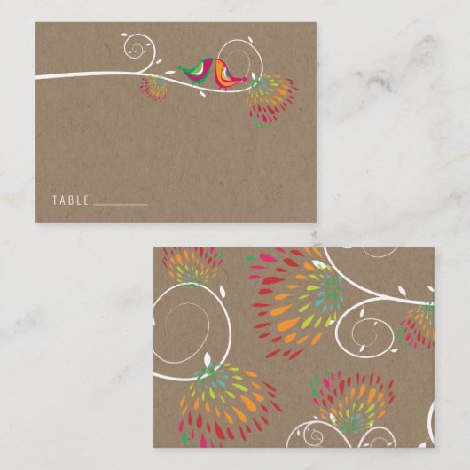 Whimsical Kleurrijke Kussen Zomer Vogels Bruiloft Plaatskaartje (Voorkant / Achterkant)