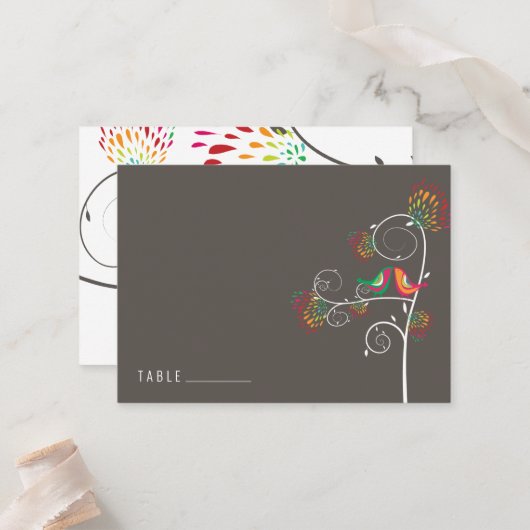 Whimsical Kleurrijke Kussen Zomer Vogels Bruiloft Plaatskaartje (Voorkant / Achterkant in situ)