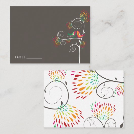 Whimsical Kleurrijke Kussen Zomer Vogels Bruiloft Plaatskaartje (Voorkant / Achterkant)