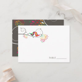 Whimsical Kleurrijke Kussen Zomer Vogels Bruiloft Plaatskaartje