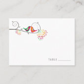 Whimsical Kleurrijke Kussen Zomer Vogels Bruiloft Plaatskaartje (Voorkant)