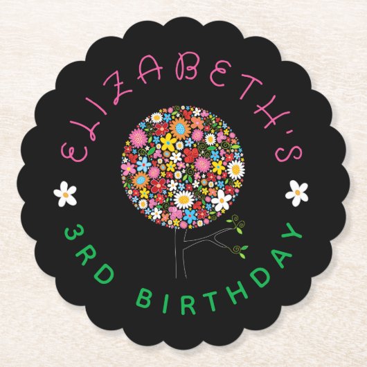 Whimsical Kleurrijke Lente Bloemen Pop Boom Party Kartonnen Onderzetters (Voorkant)