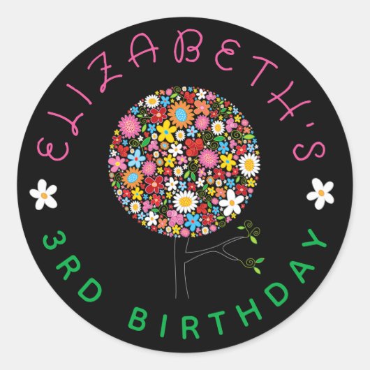 Whimsical Kleurrijke Lente Bloemen Pop Boom Party Ronde Sticker (Voorkant)