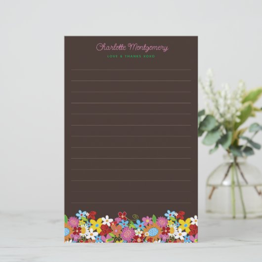 Whimsical Kleurrijke Lente Bloemen Tuin Dank u Briefpapier (Staand voorkant)