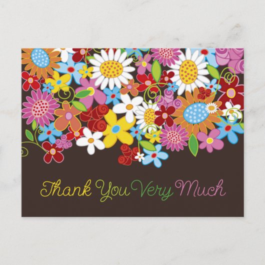 Whimsical Kleurrijke Lente Bloemen Tuin Dank u Uitnodiging Briefkaart (Voorkant)