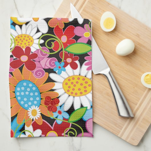 Whimsical Kleurrijke Lente Bloemen Tuin Keuken Theedoek (Quarter Fold)