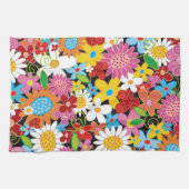 Whimsical Kleurrijke Lente Bloemen Tuin Keuken Theedoek (Horizontaal)