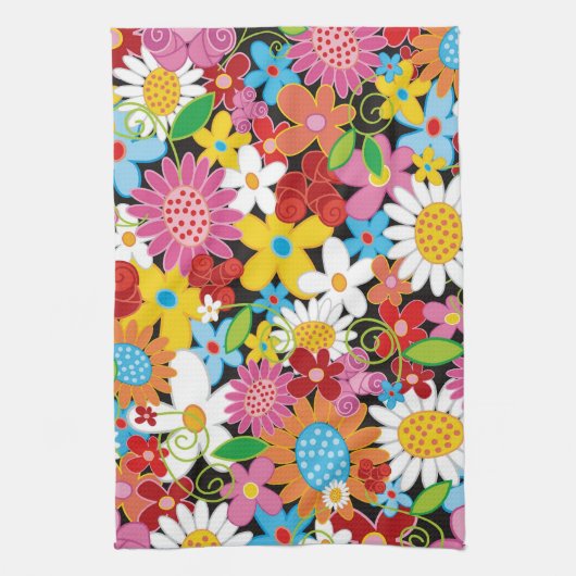 Whimsical Kleurrijke Lente Bloemen Tuin Keuken Theedoek (Verticaal)