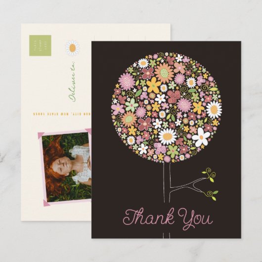 Whimsical Kleurrijke Lentebloemen Pop Birthda Aankondigingskaart (Voorkant / Achterkant)