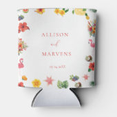 Whimsical Kleurrijke Leuke Tropische Flamingle Wed Blikjeskoeler (Voorkant)