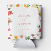 Whimsical Kleurrijke Leuke Tropische Flamingle Wed Blikjeskoeler (Achterkant)