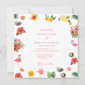 Whimsical Kleurrijke Leuke Tropische Flamingle Wed Kaart (Voorkant)