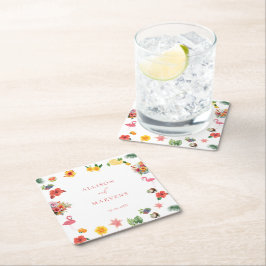 Whimsical Kleurrijke Leuke Tropische Flamingle Wed Kartonnen Onderzetters