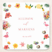 Whimsical Kleurrijke Leuke Tropische Flamingle Wed Kartonnen Onderzetters (Voorkant)