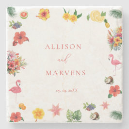 Whimsical Kleurrijke Leuke Tropische Flamingle Wed Stenen Onderzetter