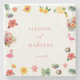 Whimsical Kleurrijke Leuke Tropische Flamingle Wed Stenen Onderzetter