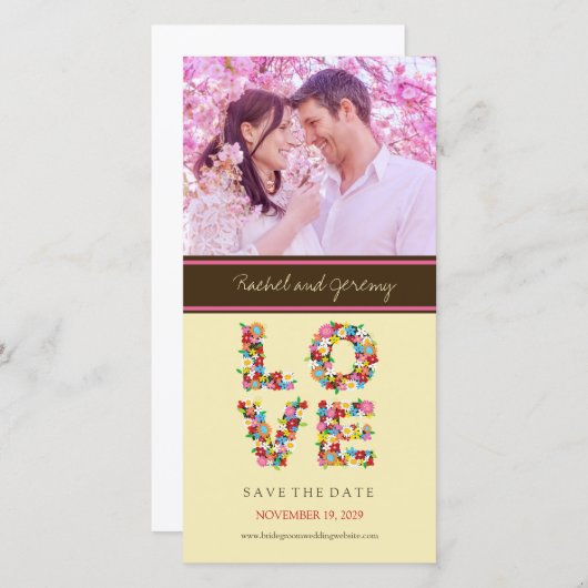 Whimsical Kleurrijke LIEFDE Lente Bloemen Bloeien  Save The Date (Voorkant / Achterkant)