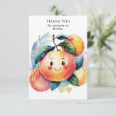 Whimsical Kleurrijke Peach Verjaardag Bedankkaart (Staand voorkant)