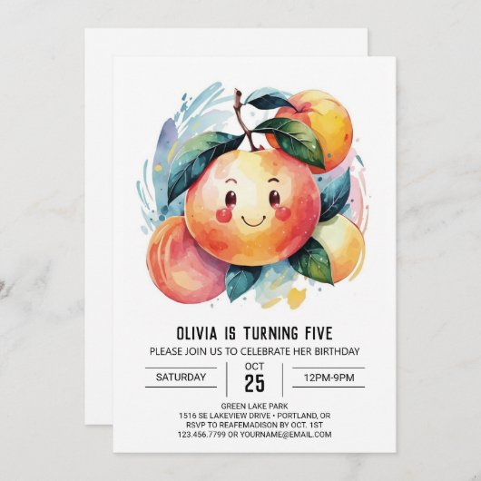 Whimsical Kleurrijke Peach Verjaardag Kaart (Voorkant / Achterkant)