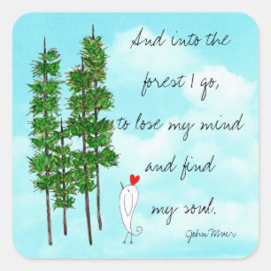 Whimsical & Kleurrijke Pijnbomen met Woorden Stick Vierkante Sticker