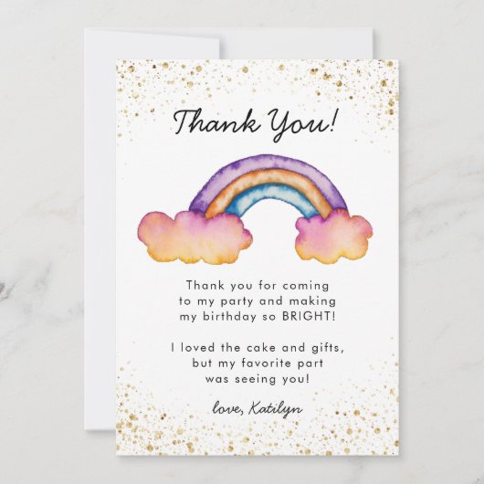 Whimsical Kleurrijke Regenboog Verjaardag Bedankkaart (Voorkant)