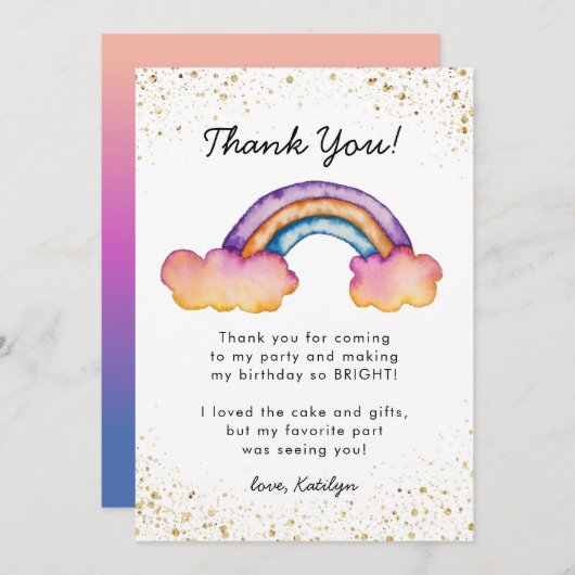 Whimsical Kleurrijke Regenboog Verjaardag Bedankkaart (Voorkant / Achterkant)