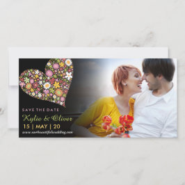 Whimsical Kleurrijke Roze Lente Bloemen Hart Foto Save The Date