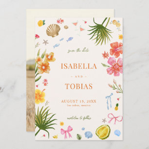 Whimsical Kleurrijke Tropische Strand Zomer Huweli Save The Date