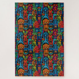 Whimsical Kleurrijke Tropische Tiki Maskers Moeili Legpuzzel