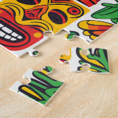 Whimsical Kleurrijke Tropische Tiki Maskers Moeili Legpuzzel (Zijkant)
