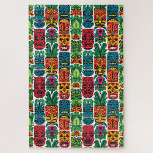 Whimsical Kleurrijke Tropische Tiki Maskers Moeili Legpuzzel