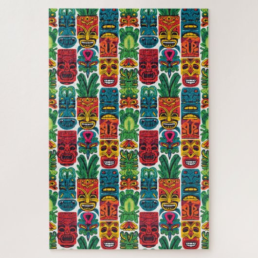 Whimsical Kleurrijke Tropische Tiki Maskers Moeili Legpuzzel (Verticaal)