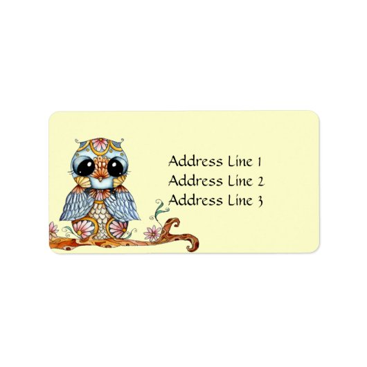 Whimsical Kleurrijke Uil Adreslabel Etiket (Voorkant)