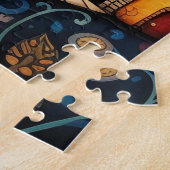 Whimsical Kleurrijke Waterverf Village Legpuzzel (Zijkant)