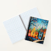 Whimsical Kleurrijke Waterverf Village Notitieboek (Binnen)