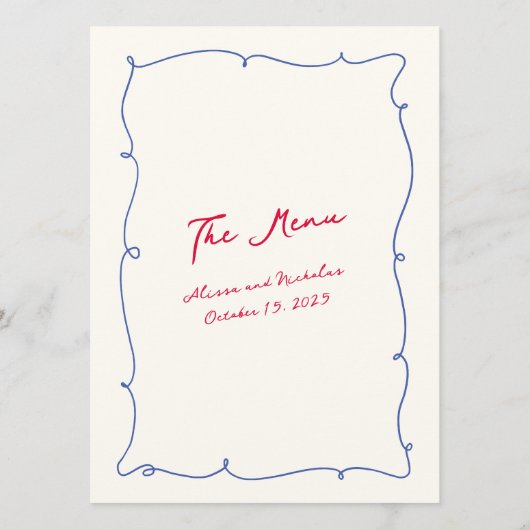 Whimsical Kleurrijke Wavy Border & Script bruiloft Menu (Achterkant)