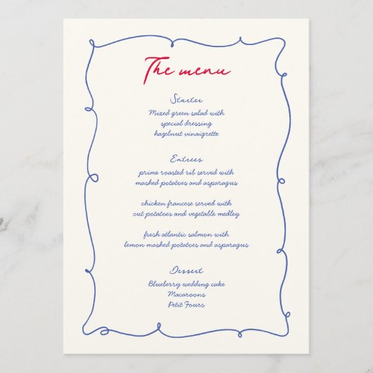 Whimsical Kleurrijke Wavy Border & Script bruiloft Menu (Voorkant)
