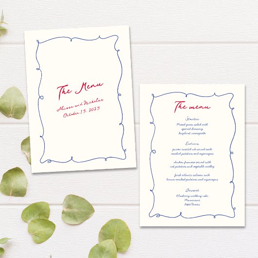 Whimsical Kleurrijke Wavy Border & Script bruiloft Menu